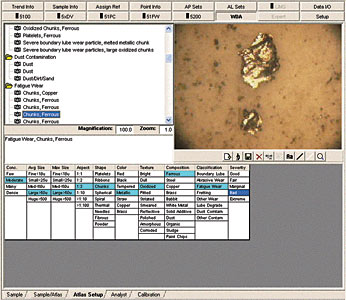 Software with an imbedded wear particle atlas is often used to assist with particle analysis. Software with an imbedded wear particle atlas is often used to assist with particle analysis.