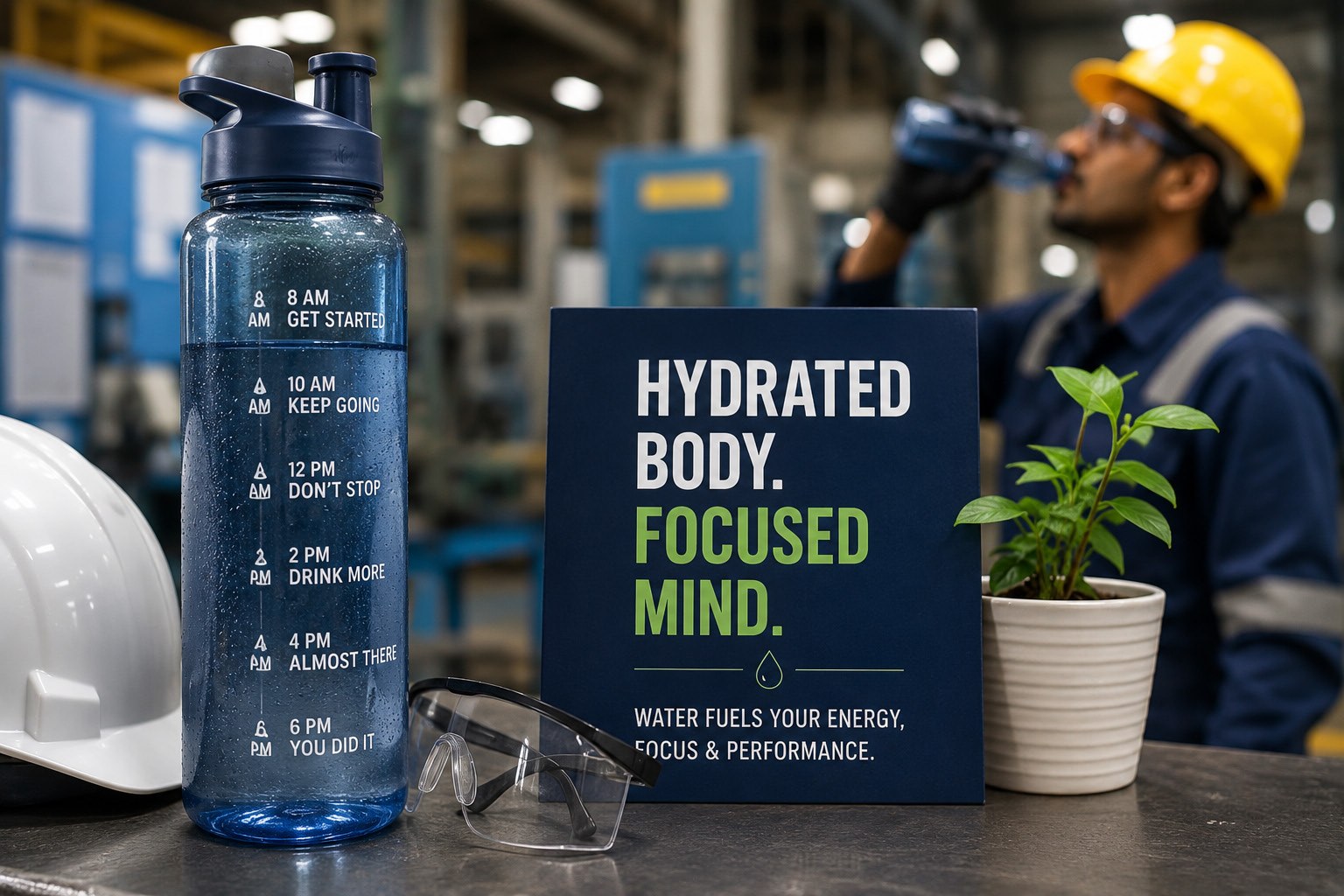 Hydration reminder in an industrial workplace