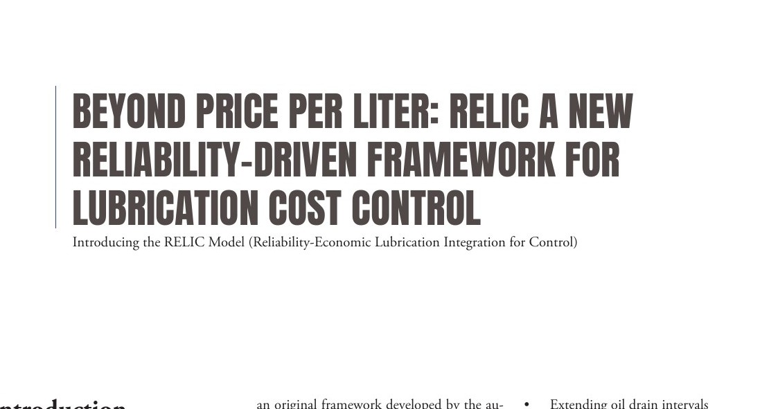 RELIC lubrication cost-control framework